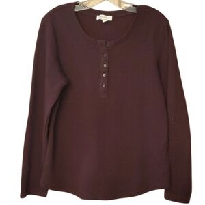 Vintage‎ America Womans Size Large Maroon Striped Henley Tabbed Shirt